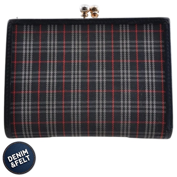 Burberry Navy Blue Plaid Leather Nova Check Clasp Bi-Fold Wallet 💙♥️ - Picture 2 of 10